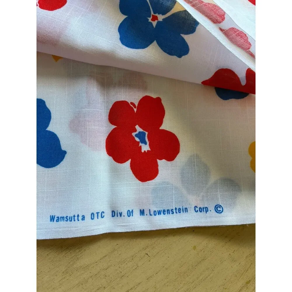 VTG 70s RETRO MOD FLOWER POWER RED BLUE YELLOW FLORAL FABRIC WAMSUTTA 2.5 Yards